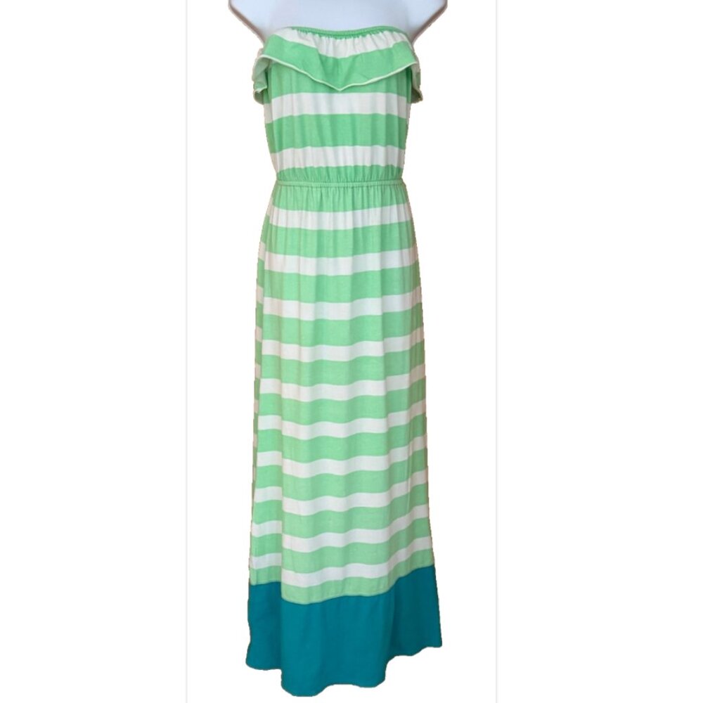 RARE Vintage Aeropostale Flowy Maxi Dress Strapless Stripe Beach Coastal Wedding